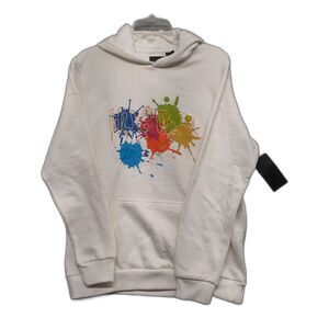 Steve’s Jeans Mens Hoodie Colorful Splatter Paint Hustle White NWT Size M